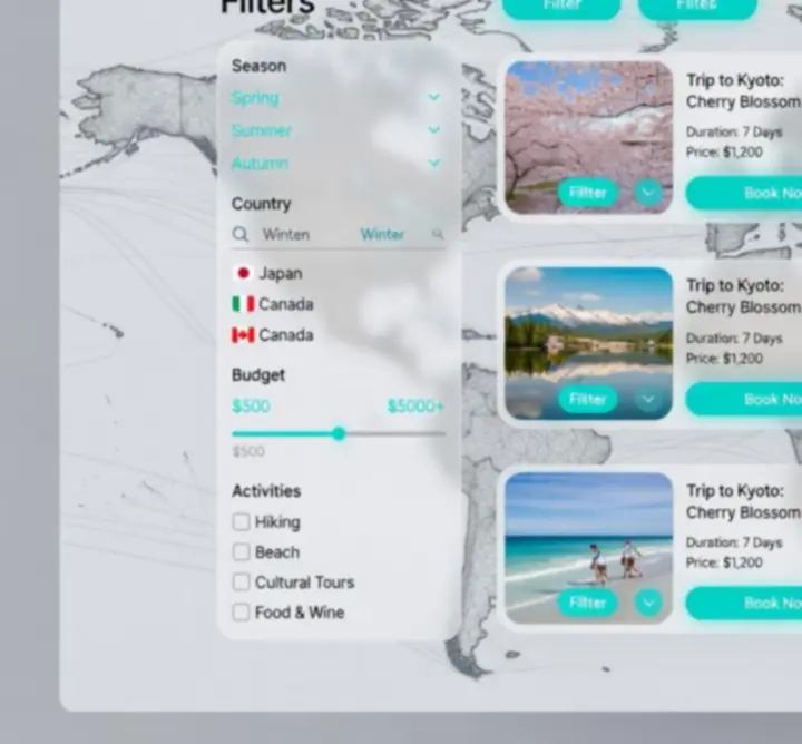 Szezonválasztó utazási dashboard a World Trip Advisor 2026 oldalán